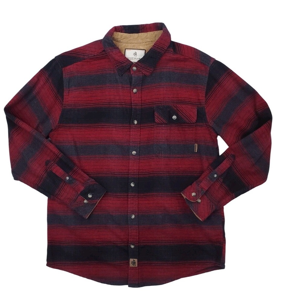 Legendary Whitetails Mens Red Black Striped Cotton Flannel Shirt POLW-1664 XL A8